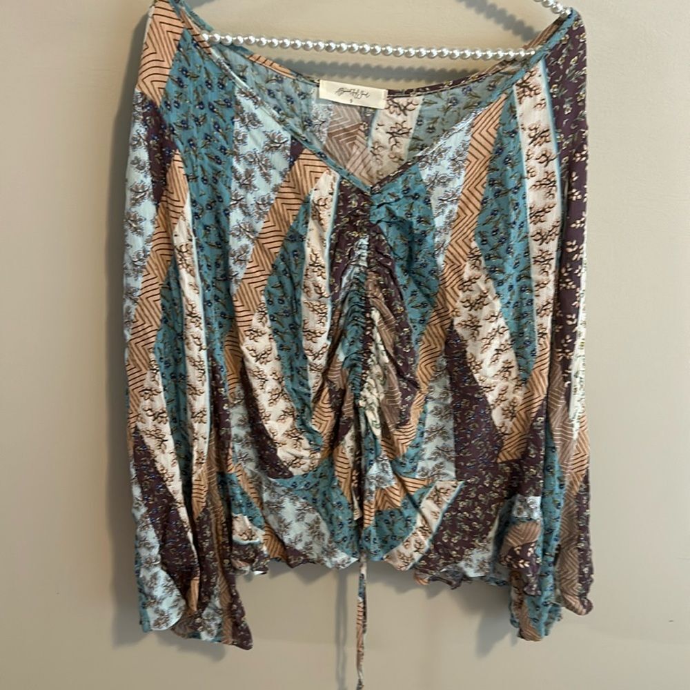 A Beautiful Soul Boho Patchwork Mixed Print Blouse Top Size B 18-20 Rayon Flowy